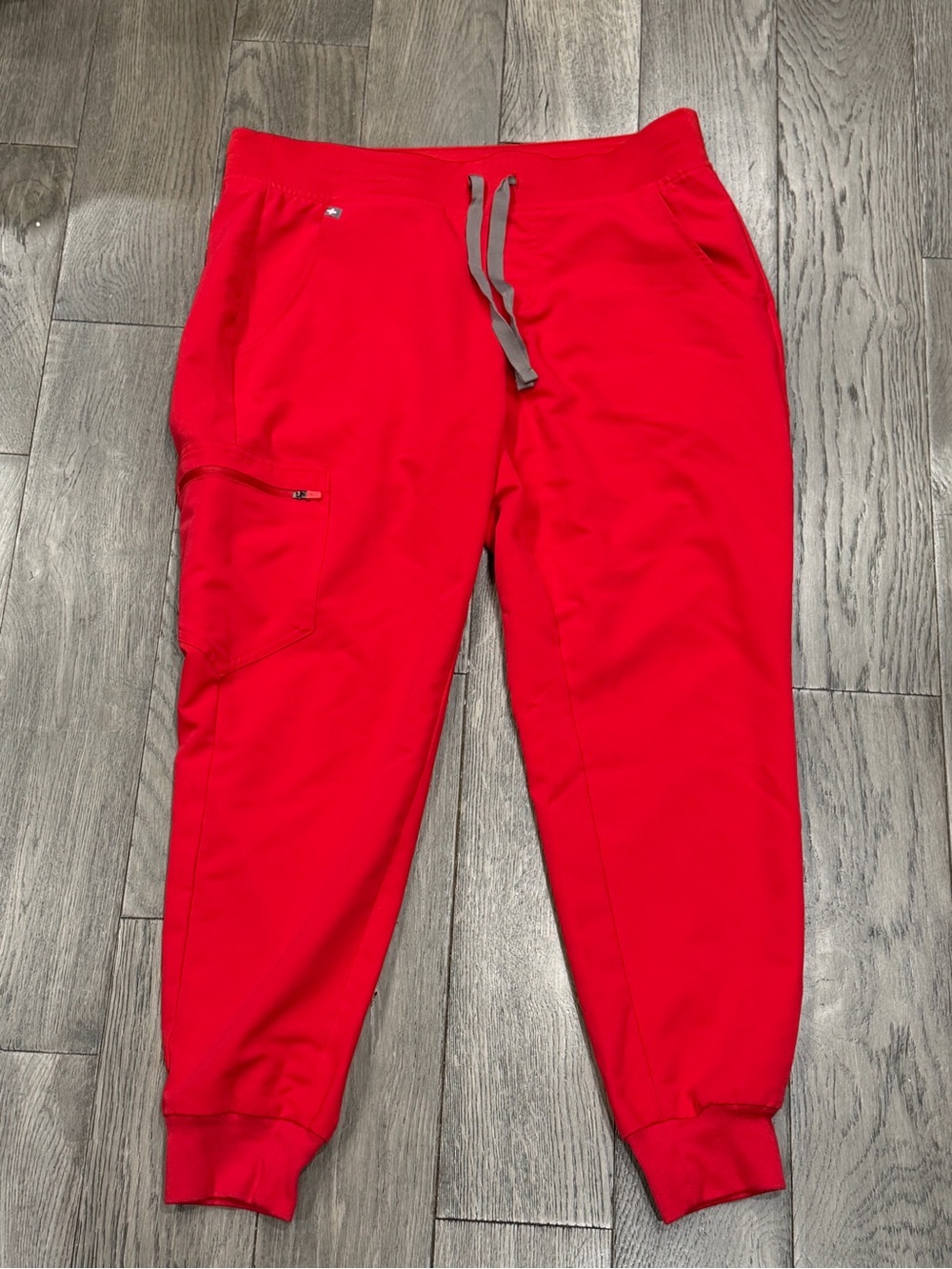 Figs women's Pop Red Jogger with tan Drawstring